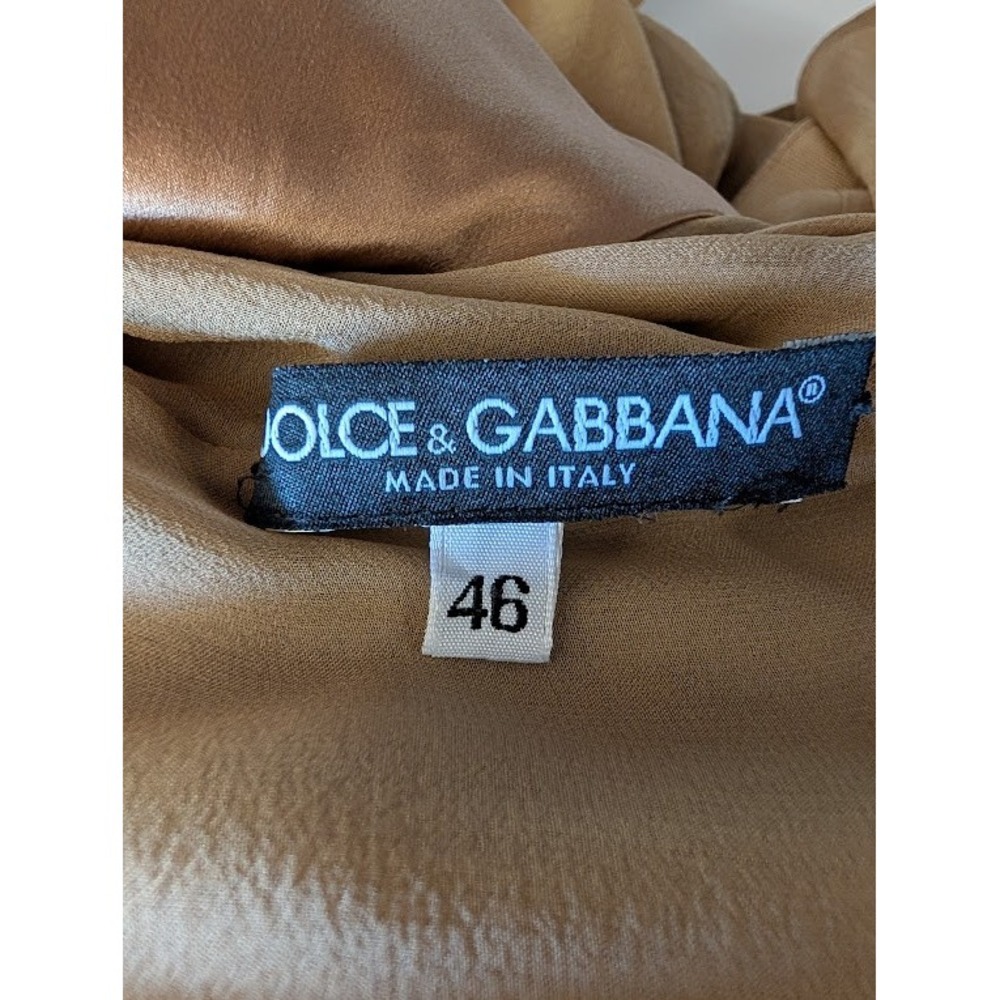 Dolce & Gabbana Tan Silk Chiffon High Neck Ruffle Blouse IT 46 Made in Italy - Picture 5 of 6